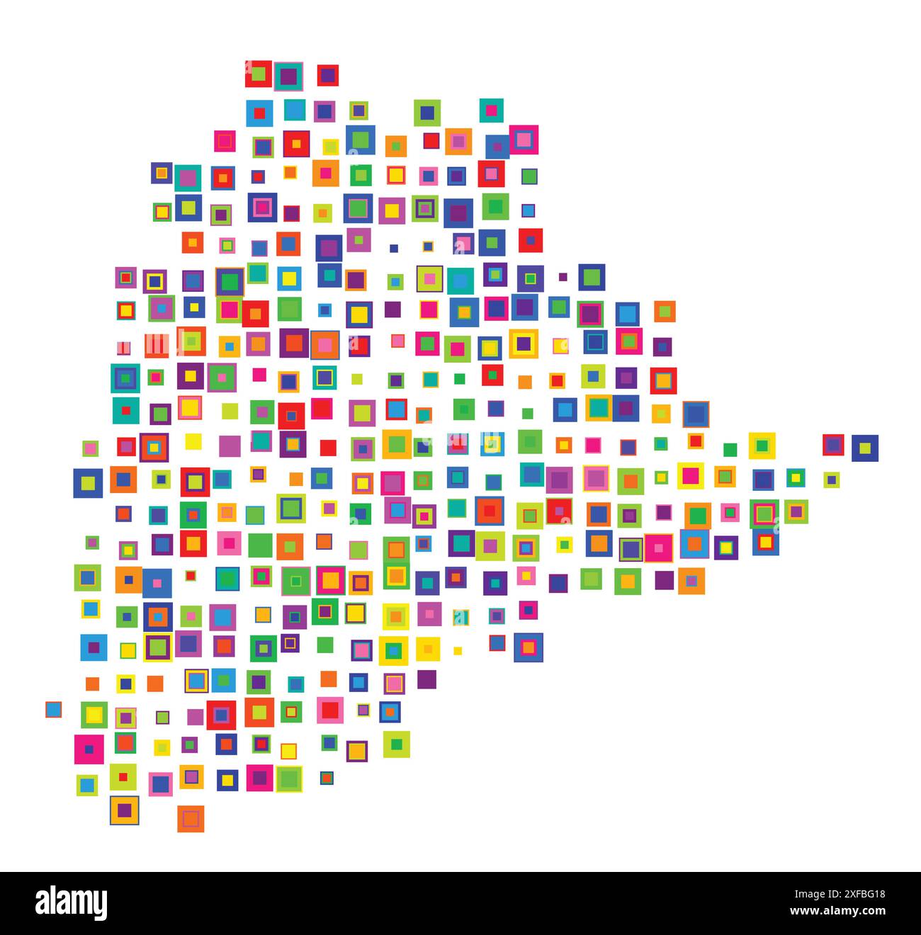 Symbol Map of the State Telangana (India). Abstract map showing the state/province with a pattern of overlapping colorful squares like candies Stock Vector