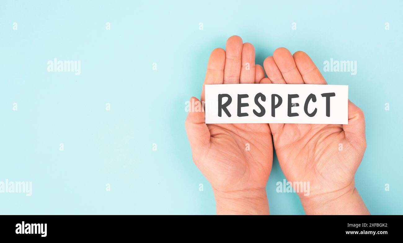 The word respect is standing on a paper, responsibility, tolerance and development, human relationship and interaction, inclusion and diversity Stock Photo