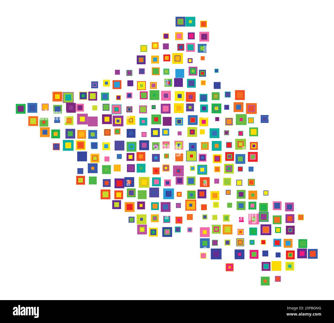 Symbol Map of the Union Territory Ladakh (India). Abstract map showing the state/province with a pattern of overlapping colorful squares like candies Stock Vector