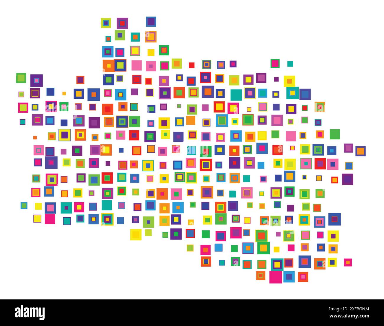 Symbol Map of the Province Jawa Barat (Indonesia). Abstract map showing the state/province with a pattern of overlapping colorful squares like candies Stock Vector