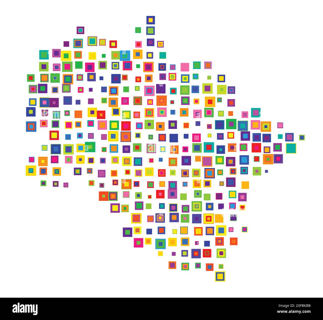 Symbol Map of the State Uttarakhand (India). Abstract map showing the state/province with a pattern of overlapping colorful squares like candies Stock Vector