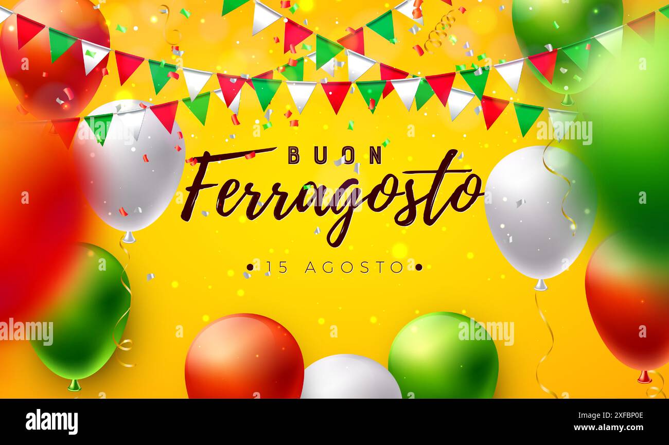 Buon Ferragosto Italy Summer Festival Design with Colorful Flag and ...