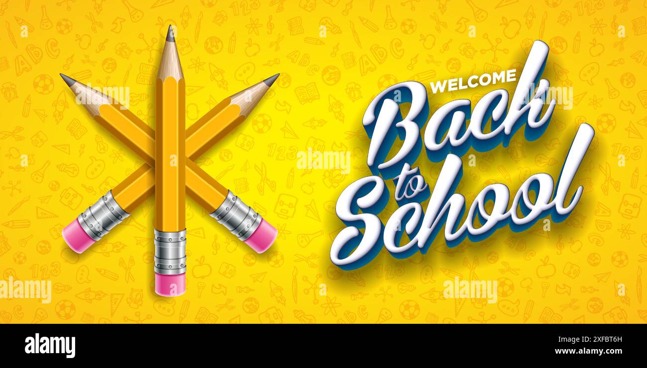 Back to School Design with Graphite Pencil and Typography Lettering on ...