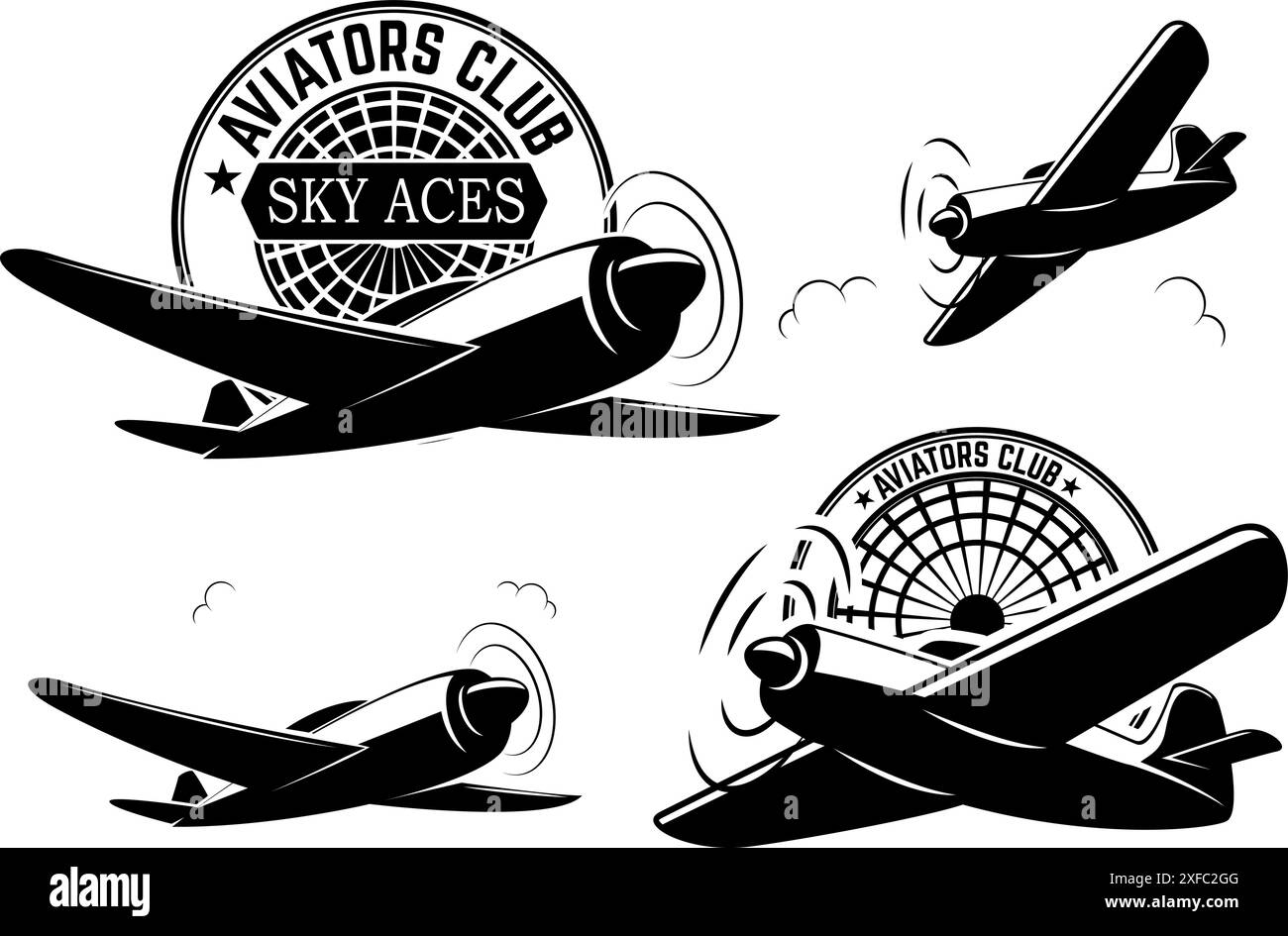 Set of aviators club labels. Planes icons. Avia club emblems. Aeroplane ...