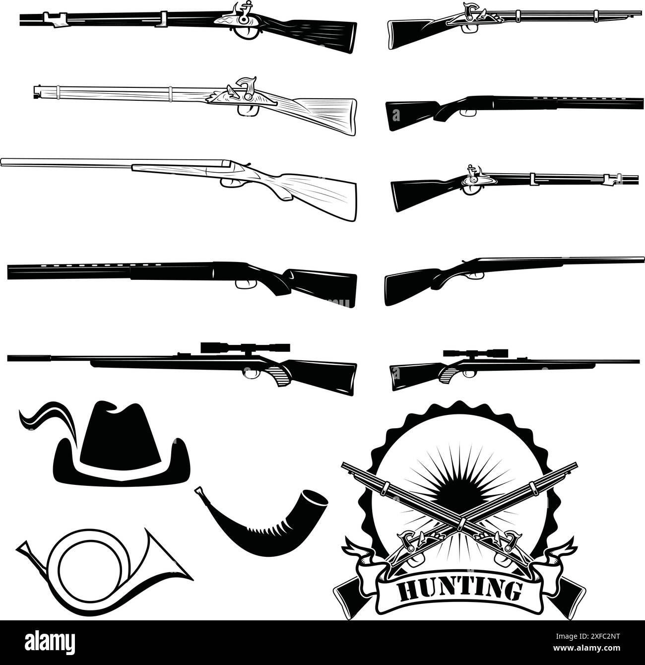 Set Of Illustrations Of Hunting Rifles Isolated On White Background Nautical Anchor Stock 9206