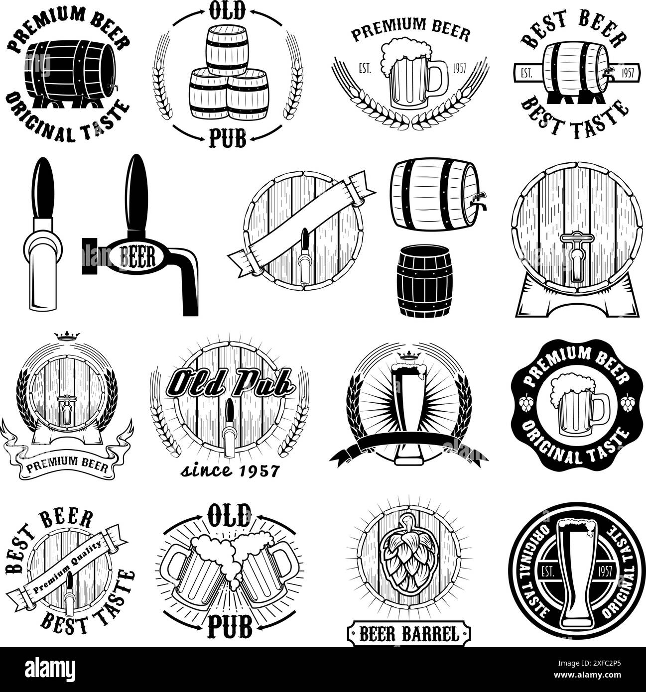 Set of beer labels, badges and design elements. Beer barrel. Beer ...