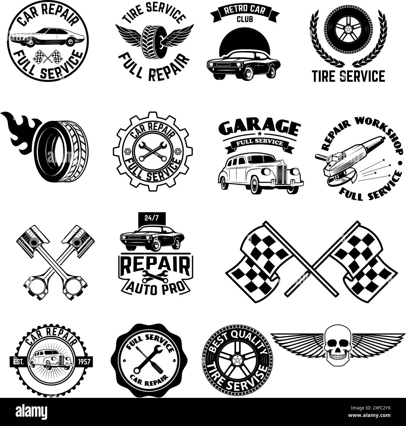 car-service-labels-set-of-design-elements-in-vector-stock-vector-image
