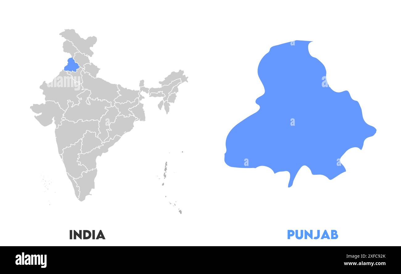 Punjab Map1, State of India, Republic of India, government, Political map, modern map, Indian flag, vector illustration Stock Vector