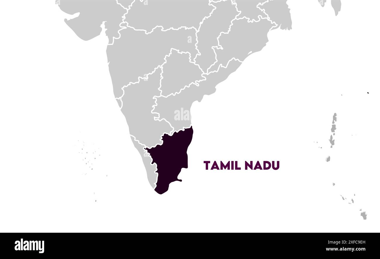 Tamil Nadu Map on focus1, State of India, Republic of India, government, Political map, modern map, Indian flag, vector illustration Stock Vector