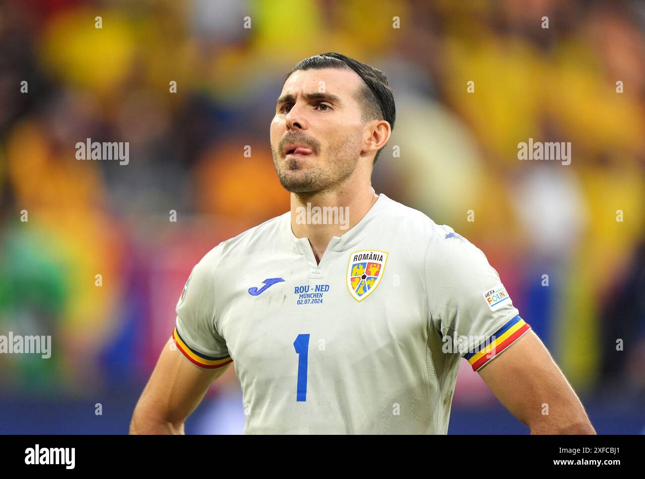 Romania goalkeeper Florin Nita dejected following the UEFA Euro 2024, round of 16 match at the Munich Football Arena in Munich, Germany. Picture date: Tuesday July 2, 2024. Stock Photo