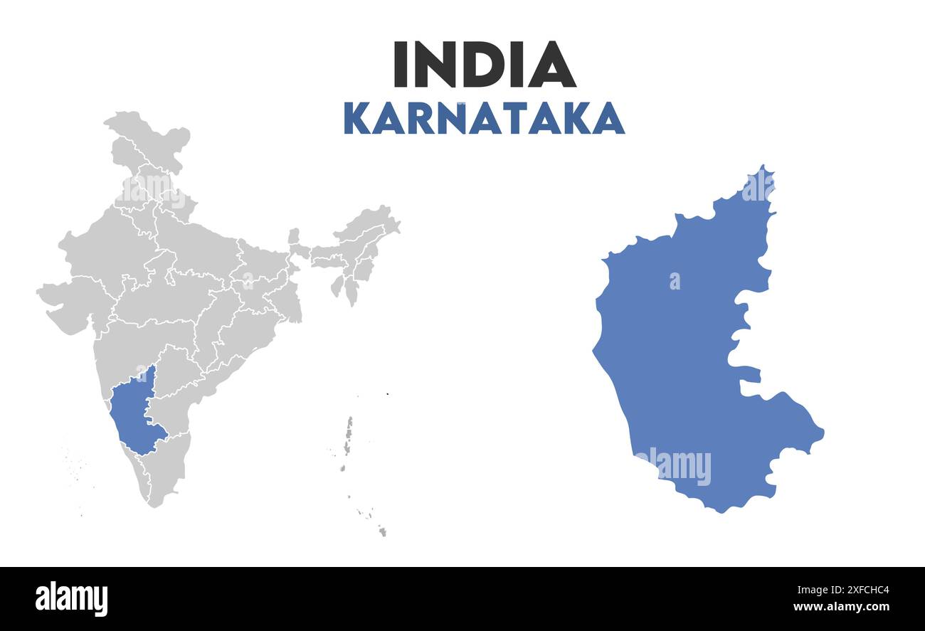 Karnataka Map graphic1, State of India, Republic of India, government, Political map, modern map, Indian flag, vector illustration Stock Vector