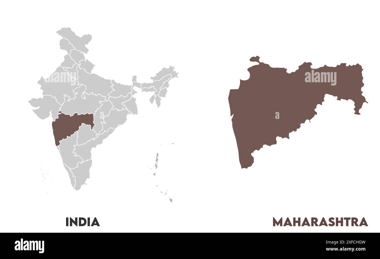 Maharashtra Map1, State of India, Republic of India, government, Political map, modern map, Indian flag, vector illustration Stock Vector