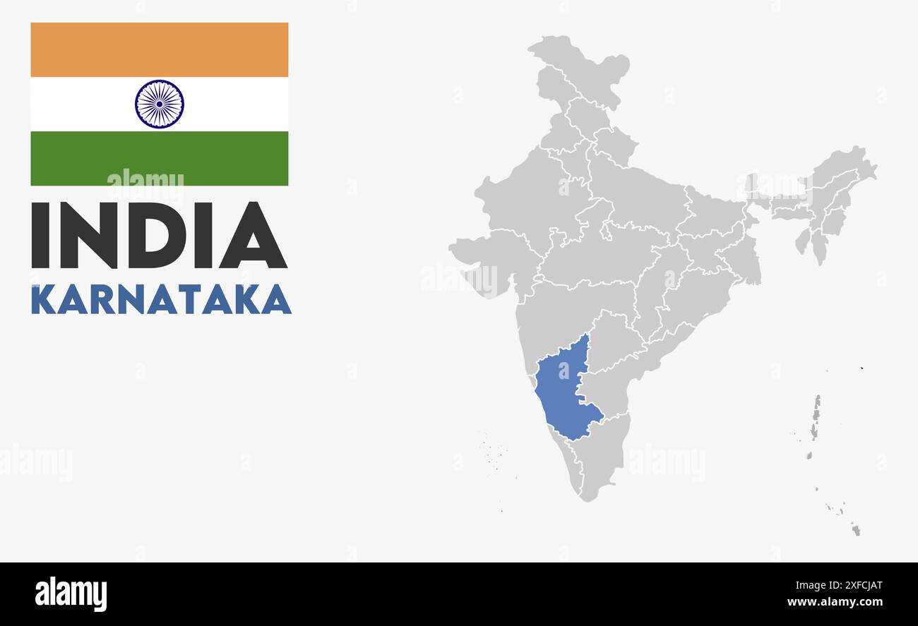 Karnataka Map image1, State of India, Republic of India, government, Political map, modern map, Indian flag, vector illustration Stock Vector
