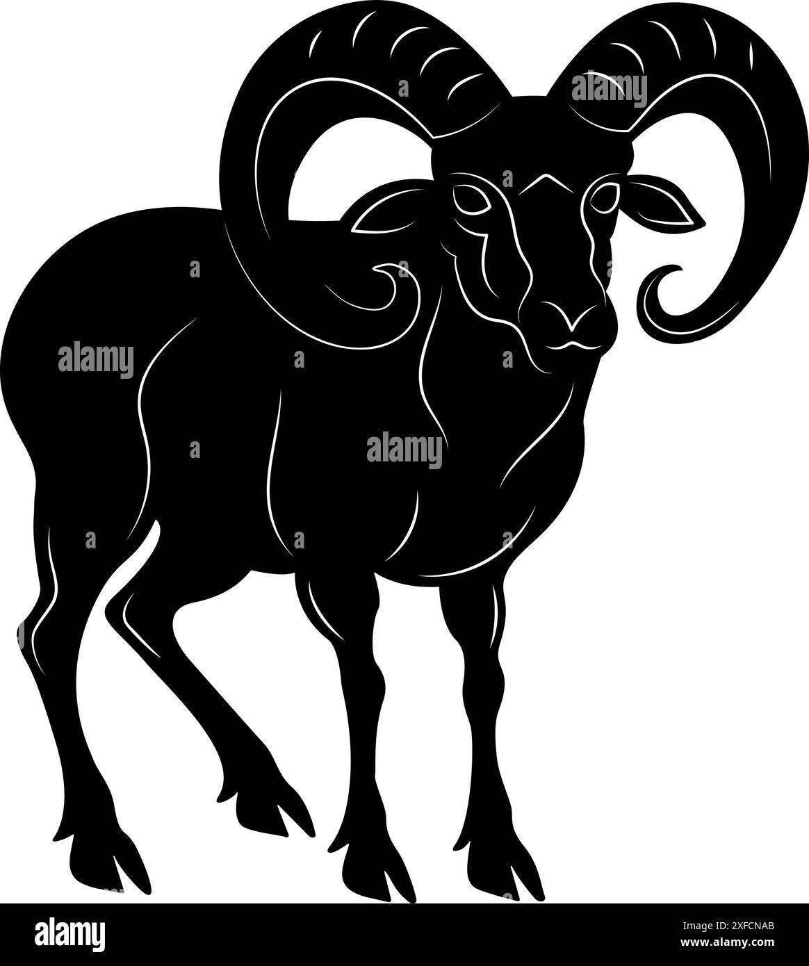 Sheep ram silhouette icon of wild animals. Simple black farm lamb. Arabic element for Islamic holiday Eid Al-Adha, Eid Mubarak. Isolated vector Stock Vector