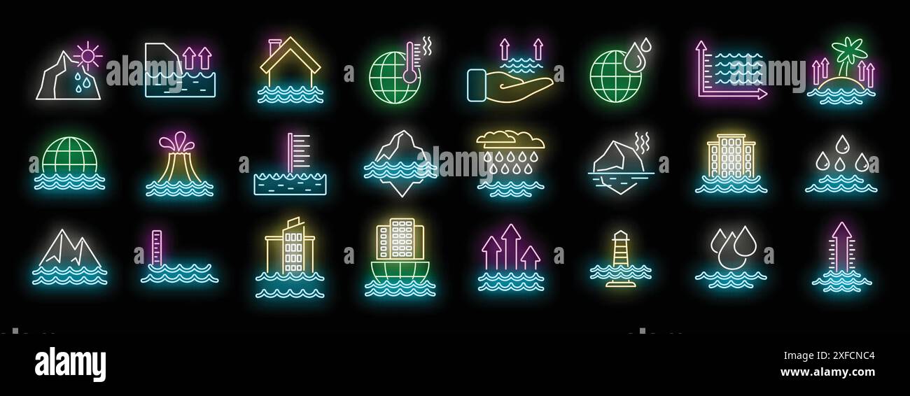 Sea level rise icons set outline vector. Water level. Nature disaster ...