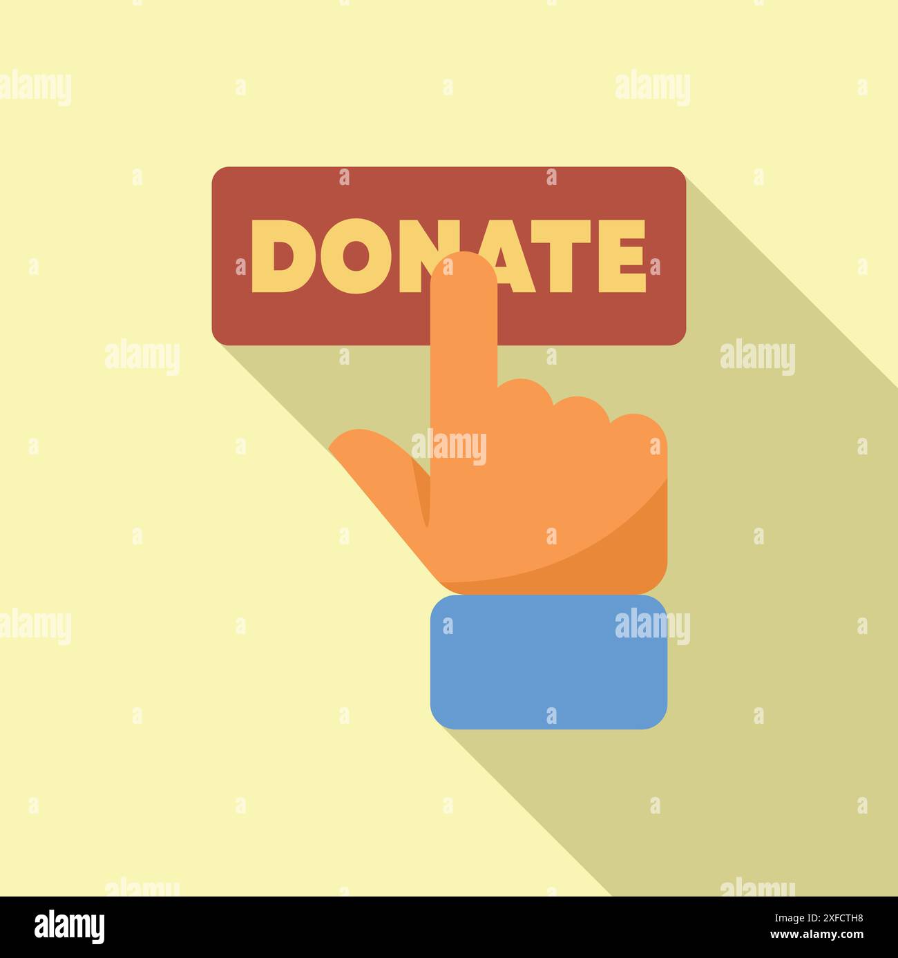 Hand with finger pushing pressing donate button, making financial contribution Stock Vector