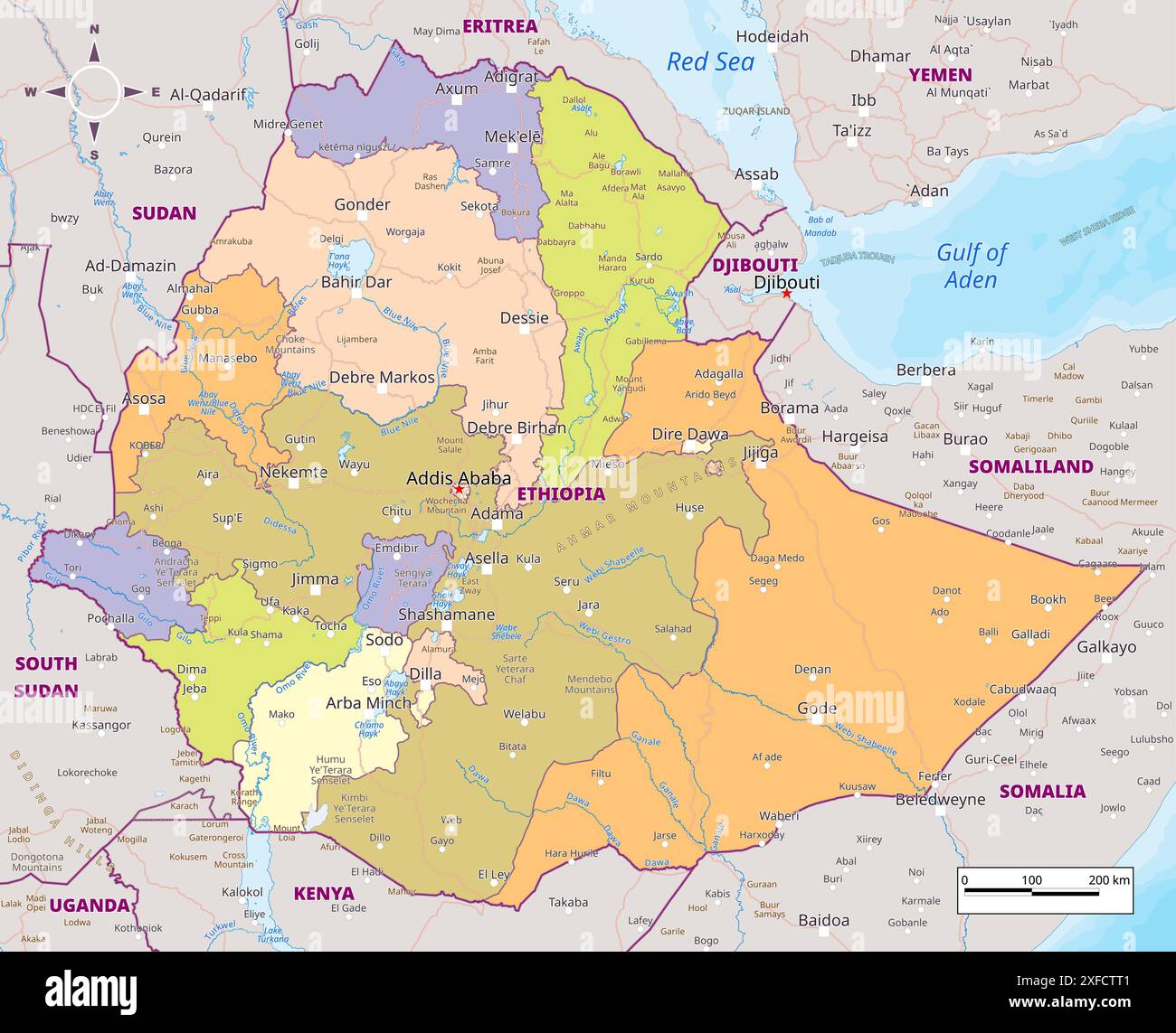 Political map of Ethiopia Vector illustration Stock Vector Image & Art ...