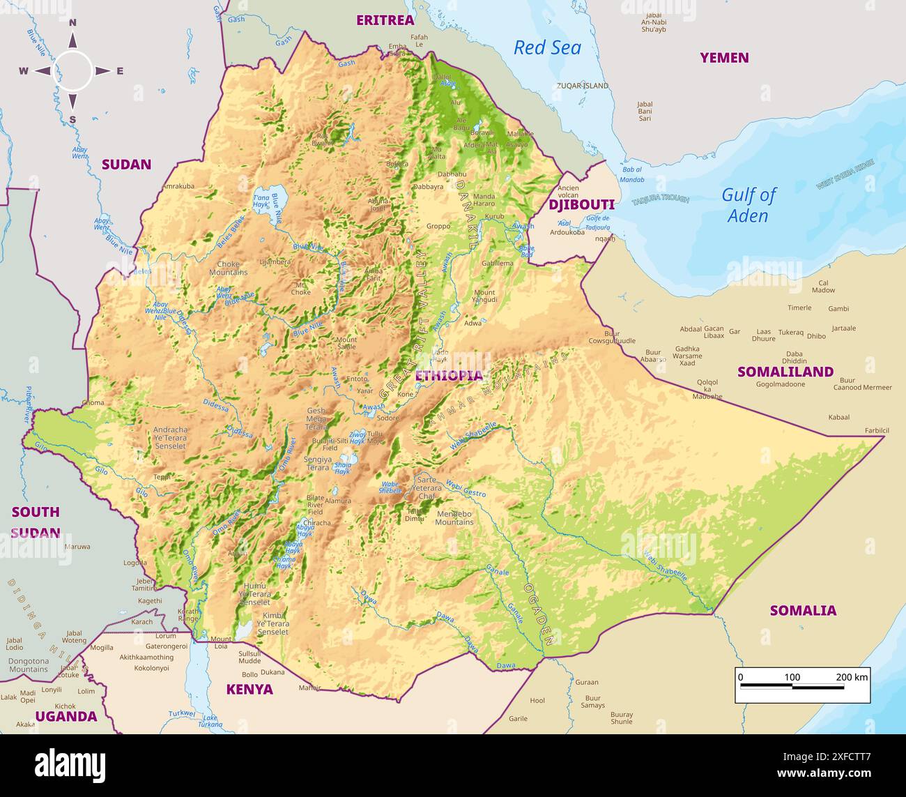 Physical map of Ethiopia Vector illustration Stock Vector Image & Art Alamy