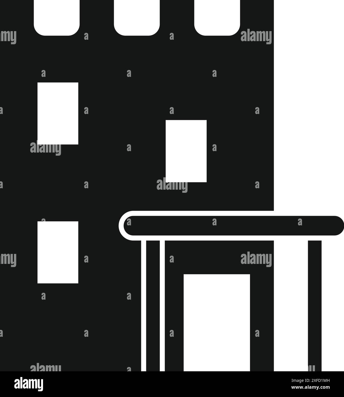 Simple black and white icon of a building with columns and a canopy ...
