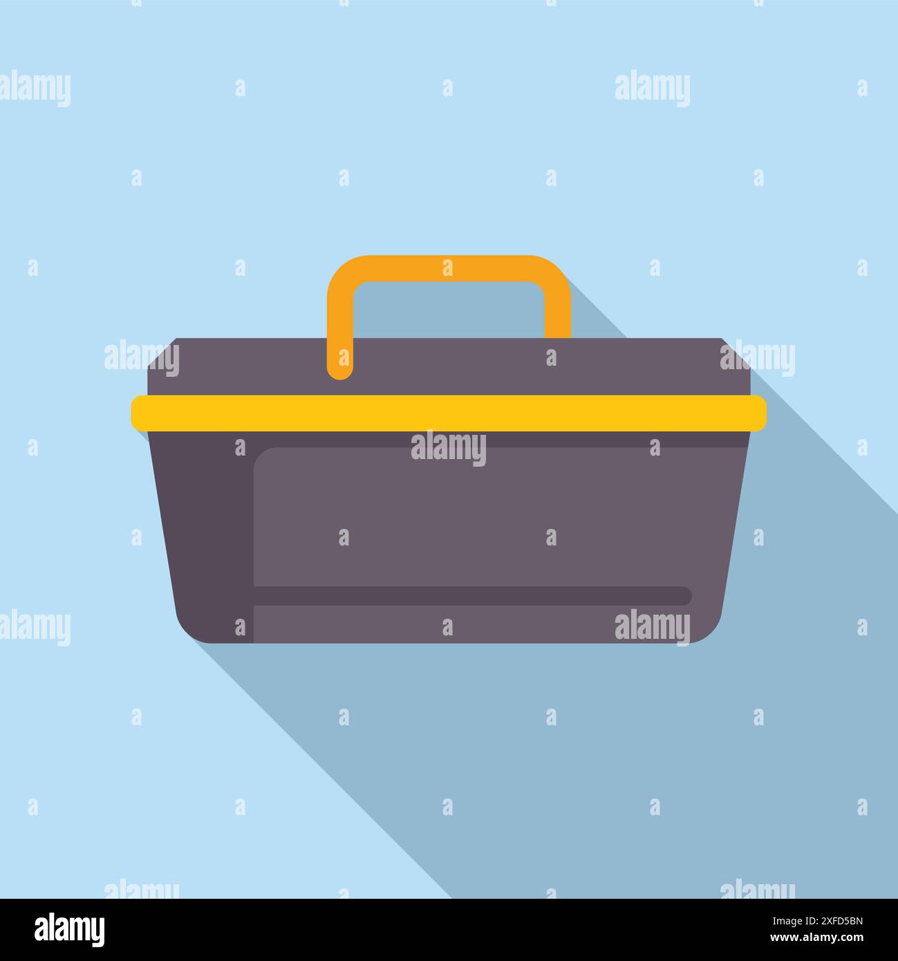 Grey plastic toolbox with a yellow handle for storing and transporting tools Stock Vector