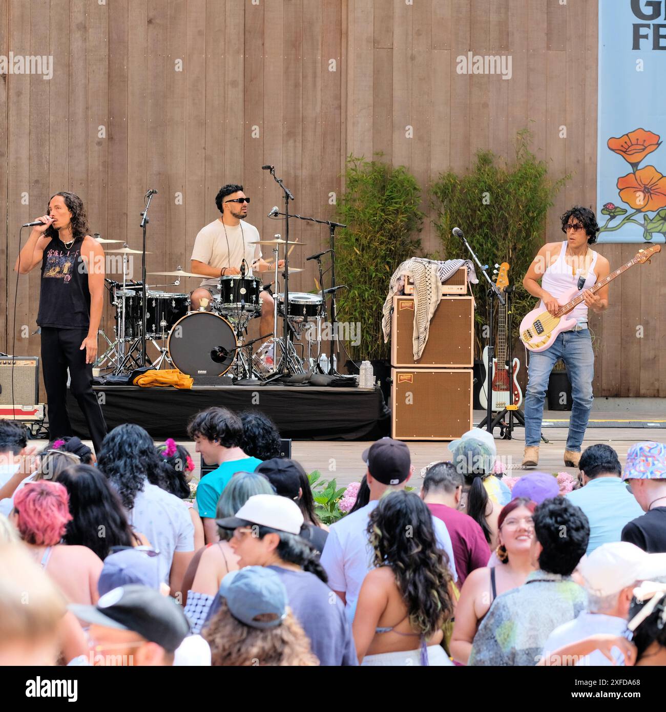 Chicano Batman performs at the Stern Grove Festival, a free summer music concert series held at Stern Grove park, San Francisco, California. Stock Photo