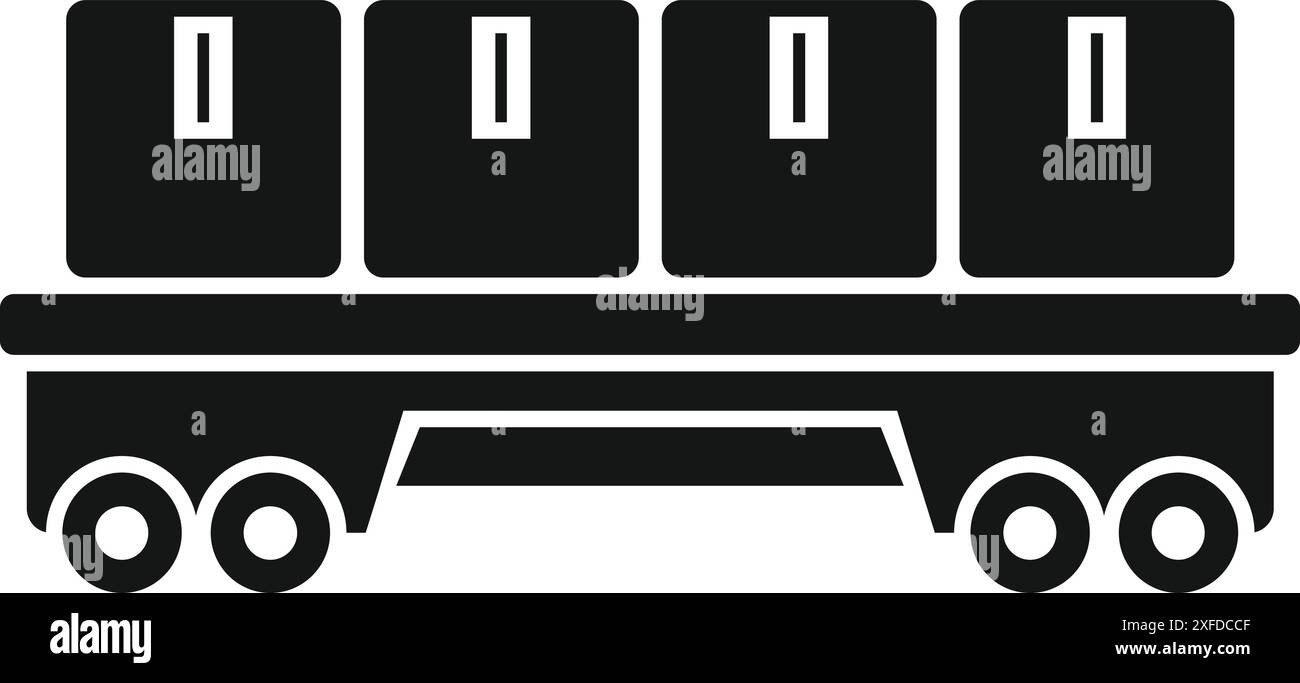 Simple icon representing a cargo platform transporting four boxes on ...