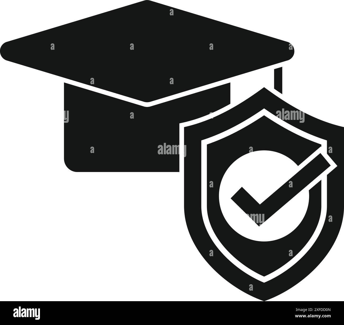 Graduation cap is behind a shield with a check mark, representing the ...