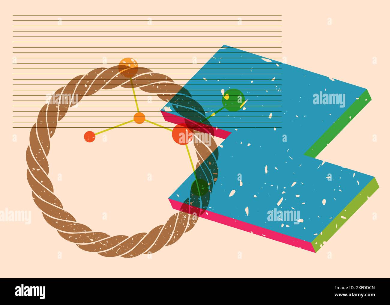 Colorful geometric shapes. Object in trendy riso graph design. Geometry elements abstract risograph print texture style. Stock Vector