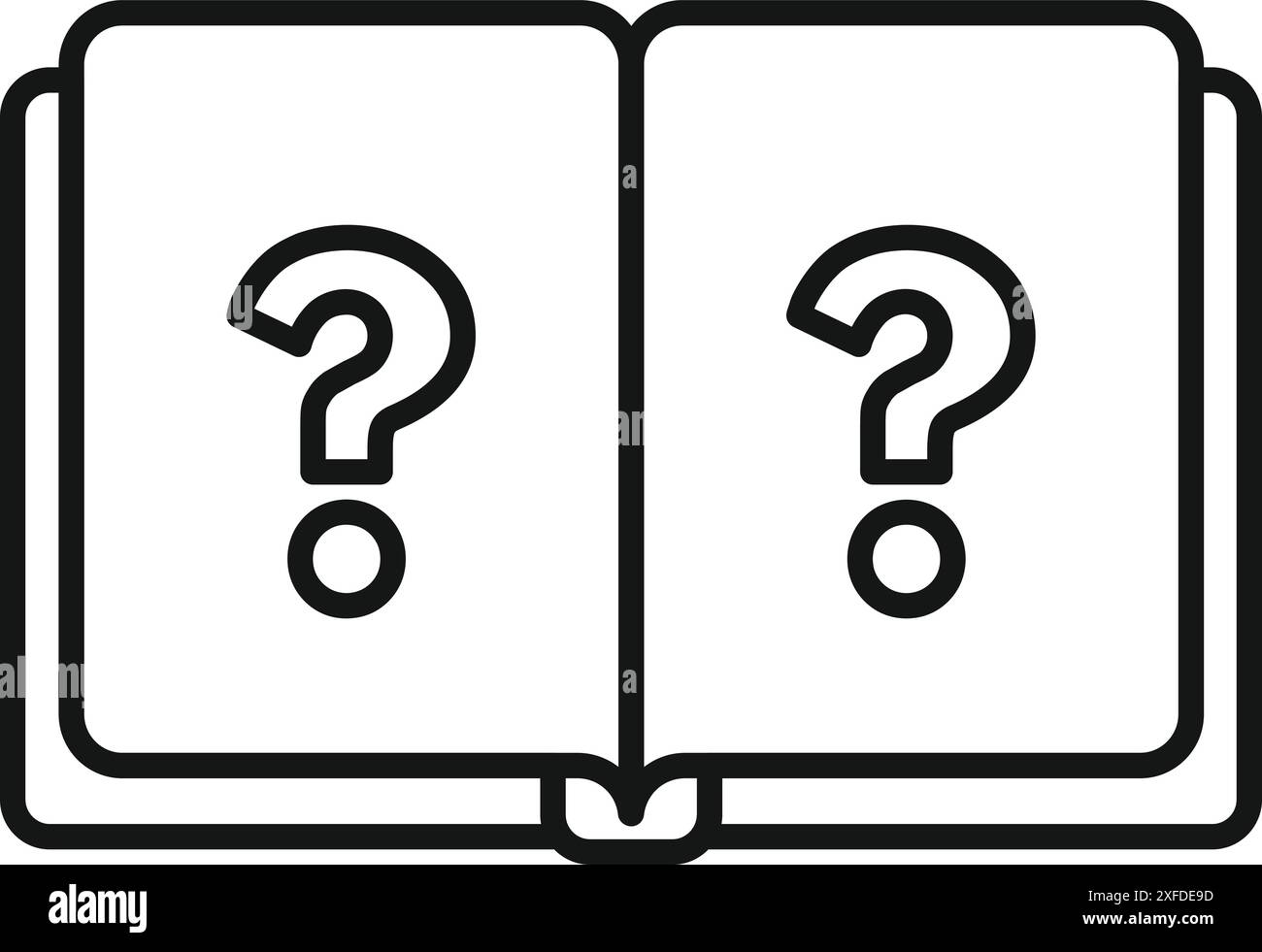 Open book icon with question marks representing a search for knowledge and answers Stock Vector