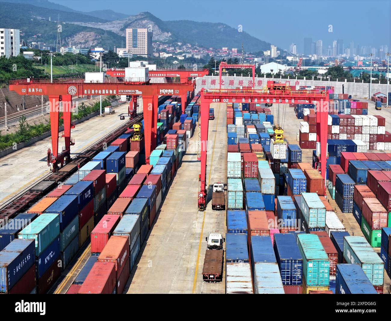 LIANYUNGANG, CHINA - JULY 3, 2024 - Large machinery is loading ...