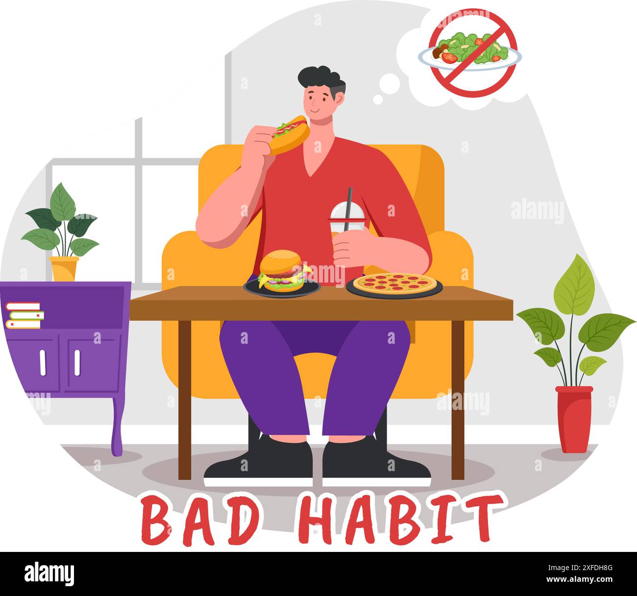 Vector Illustration Of Bad Habits Featuring Unhealthy Lifestyles Such 