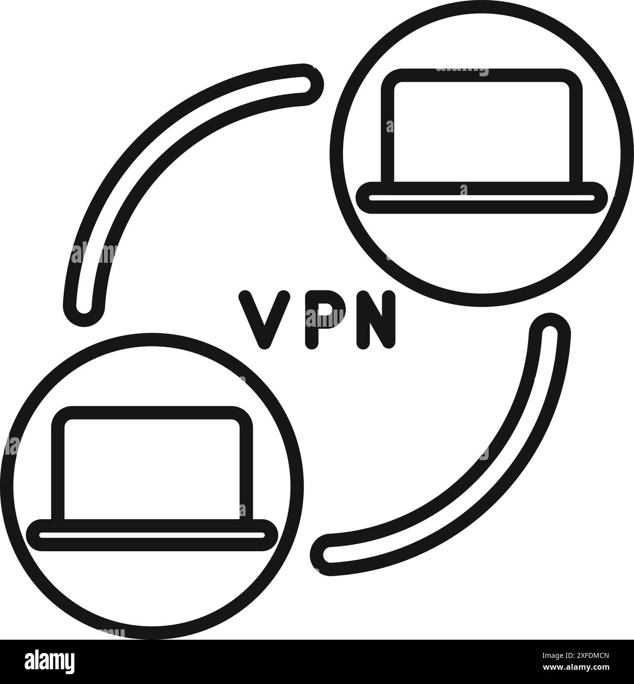 Secure connection concept with two laptops exchanging data through vpn Stock Vector