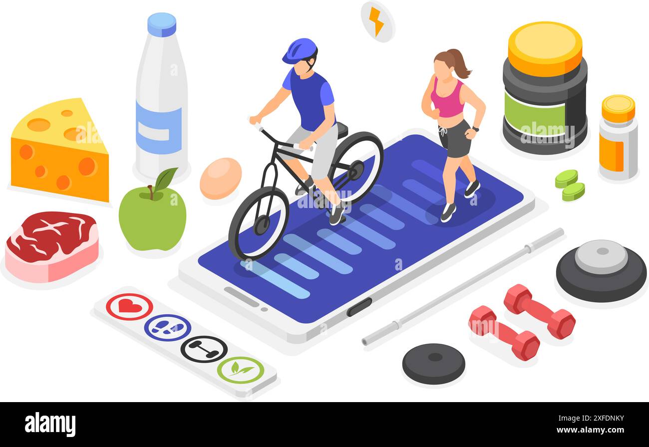 Isometric sport and healthy lifestyle. Cycling and running tracking in ...