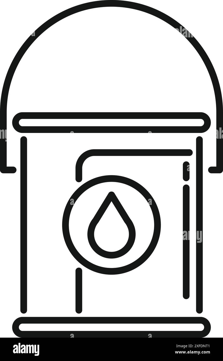 Line drawing of a metal paint bucket containing liquid with a water ...