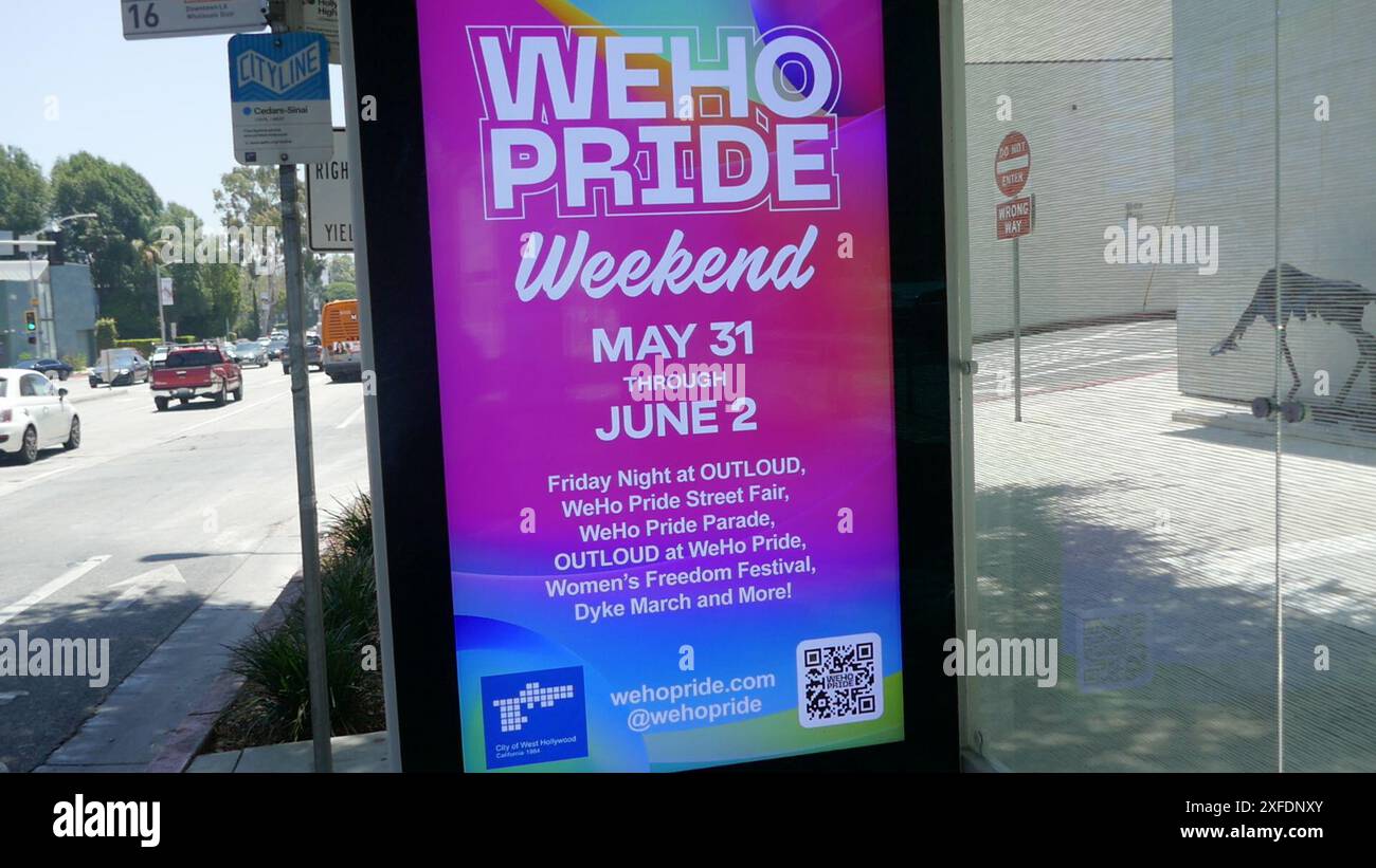 Los Angeles, California, USA 2nd July 2024 Weho Pride Weekend Bus Stop