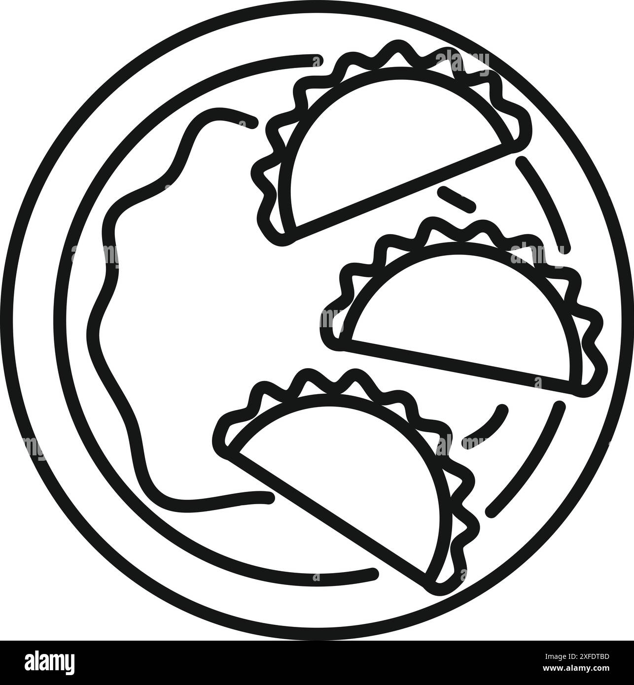 Three traditional argentinian empanadas are served on a plate with sauce, ready to be enjoyed Stock Vector