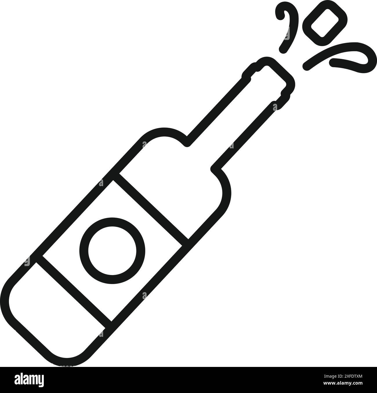 Simple black and white icon of a champagne bottle popping its cork in celebration Stock Vector