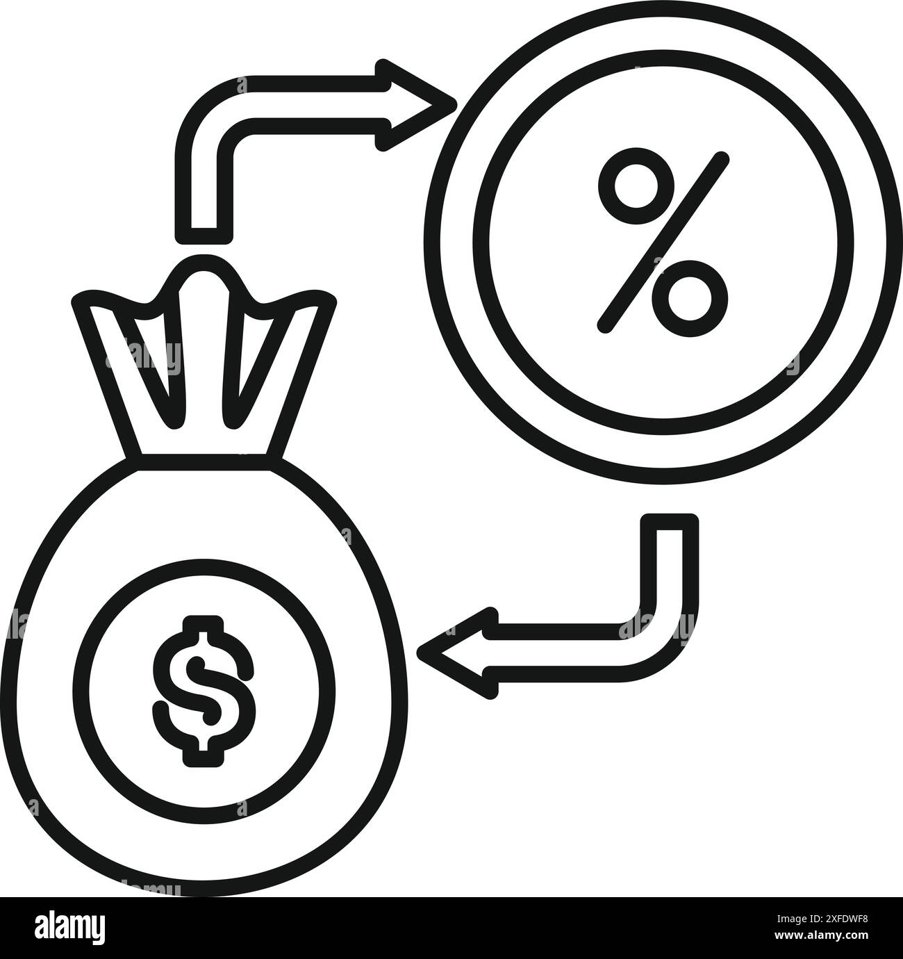 Line art icon of a money bag with dollar sign and percentage symbol ...