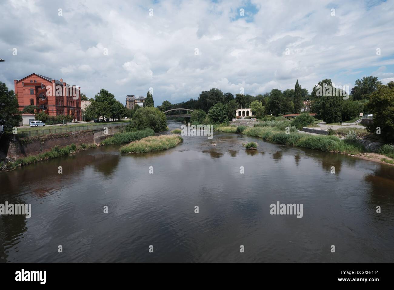 River Neisse, looking north from the bridge between Guben and Gubin. Stock Photo