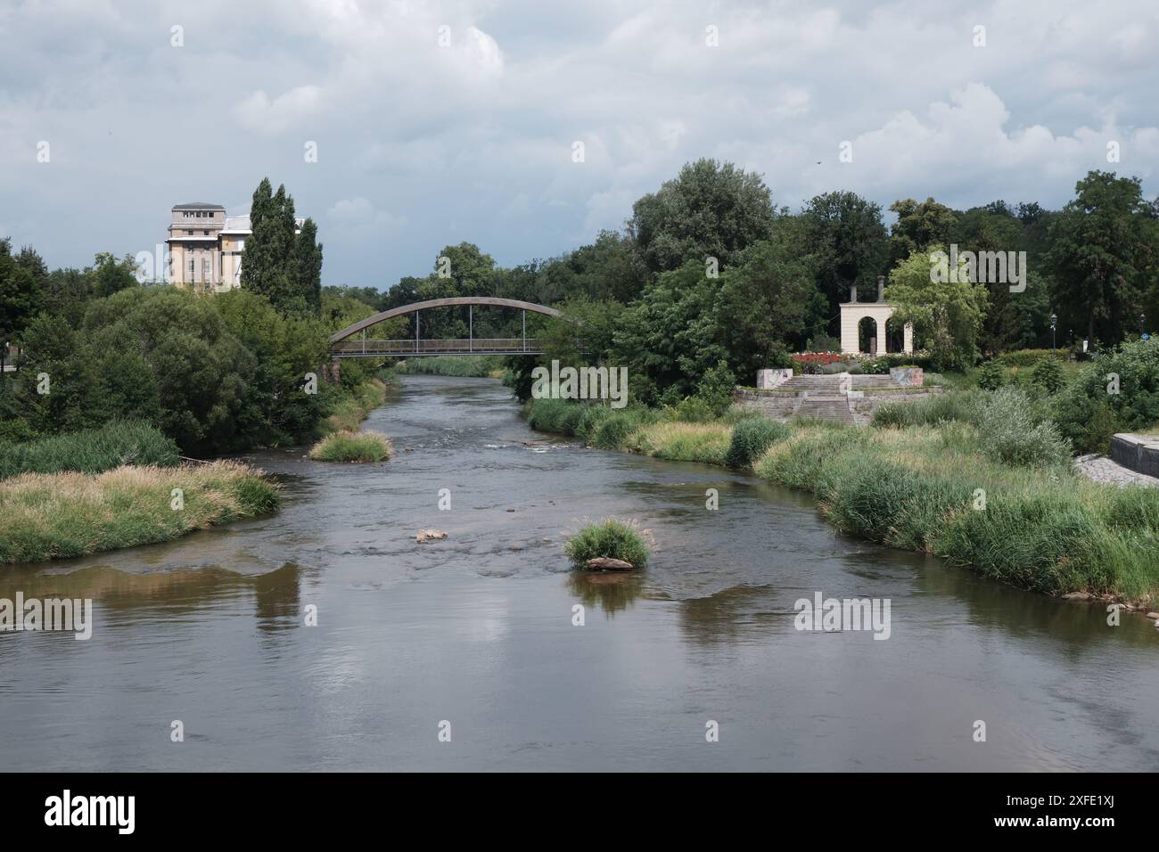 River Neisse, looking north from the bridge between Guben and Gubin. Stock Photo