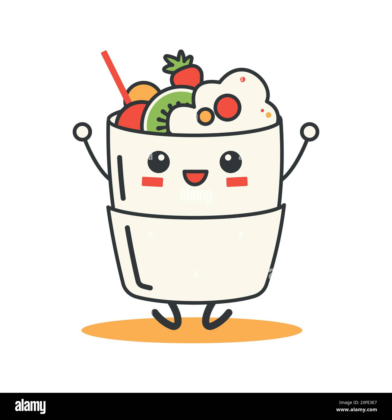 Cute Japanese Food Drink Cartoon Character in Glass with Fruits