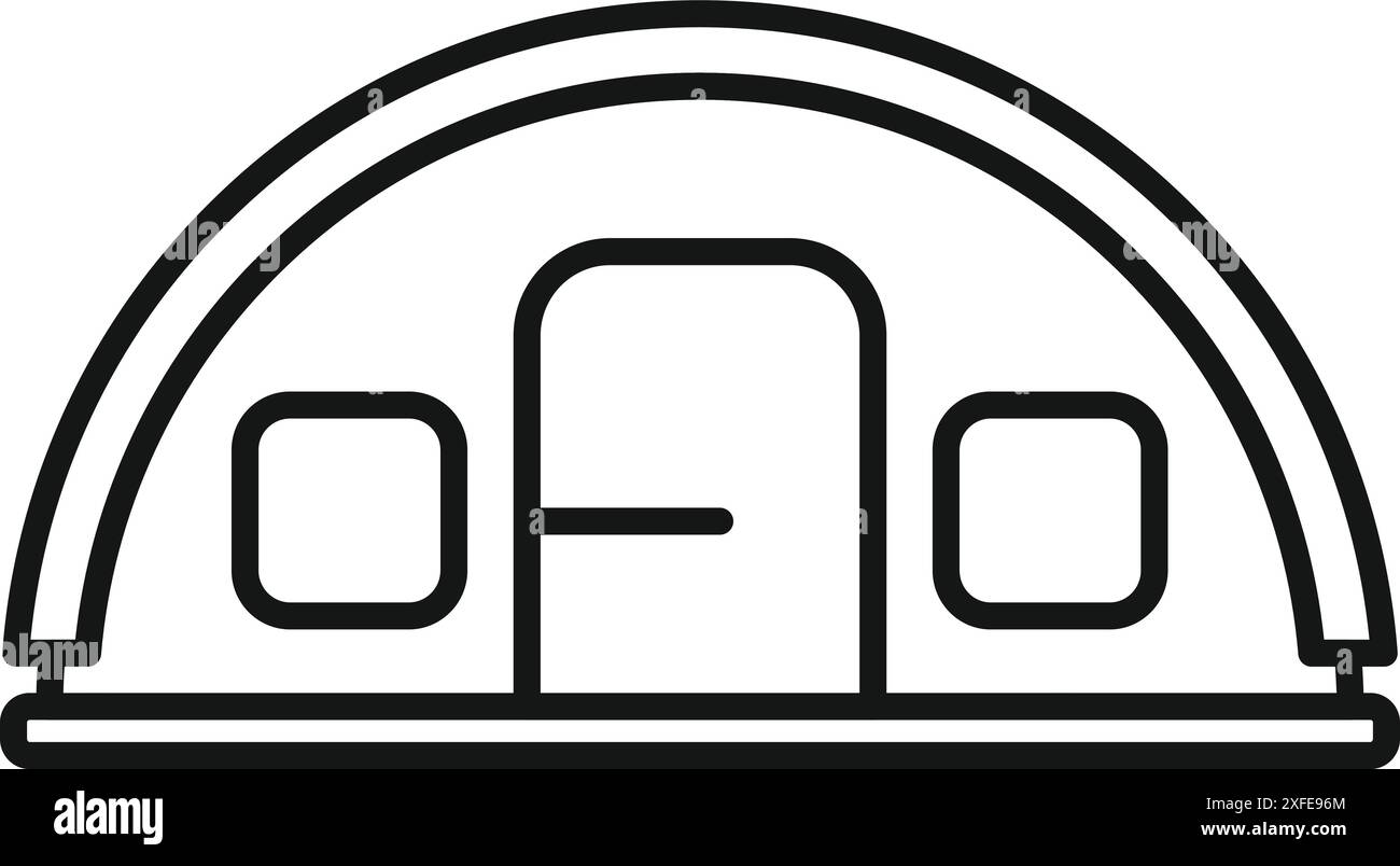 Line drawing of a large hangar building for storing and maintaining ...