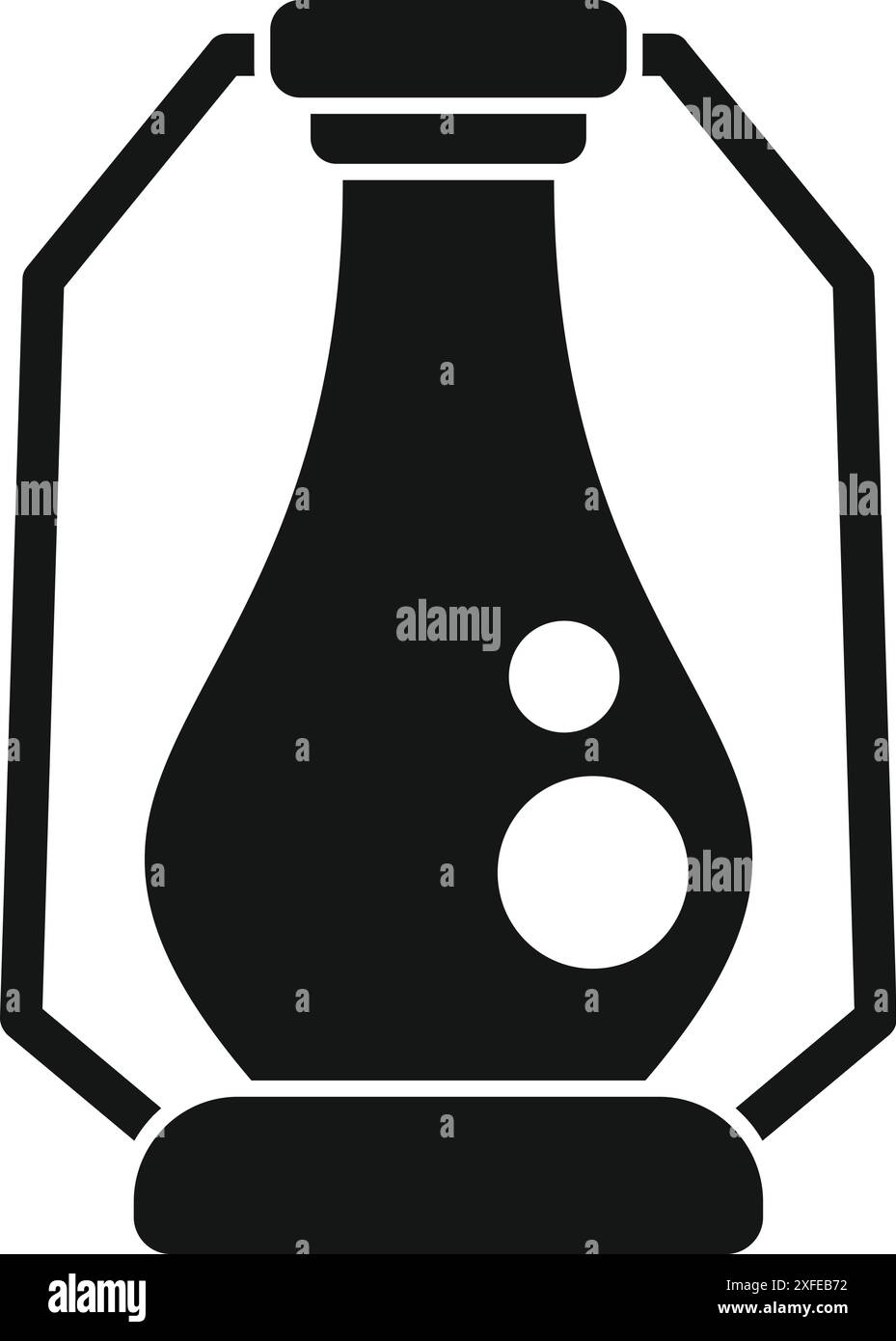Black and white silhouette of an alchemy potion brewing in a glass ...