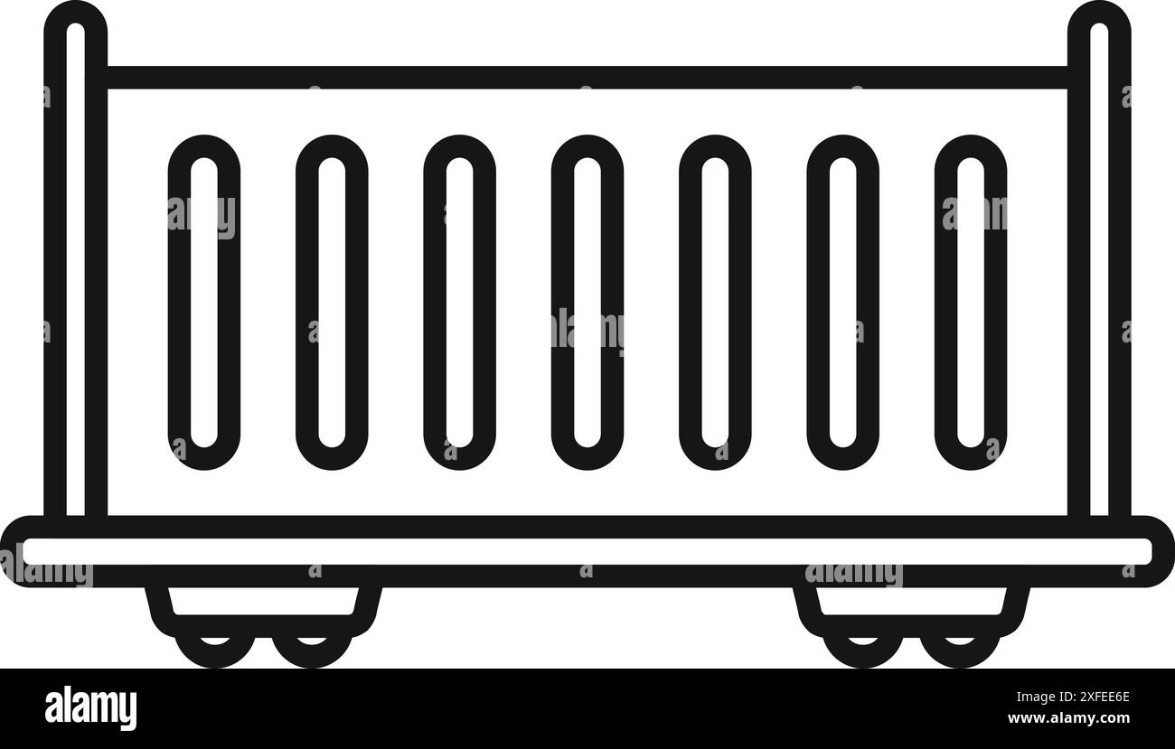 Line drawing of a train wagon carrying a cargo container, representing ...