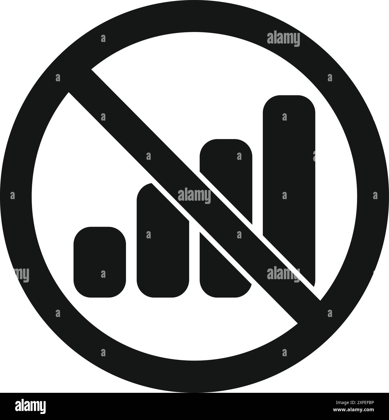 Black and white no mobile phones symbol showing phone signal bars being crossed out by a diagonal line Stock Vector