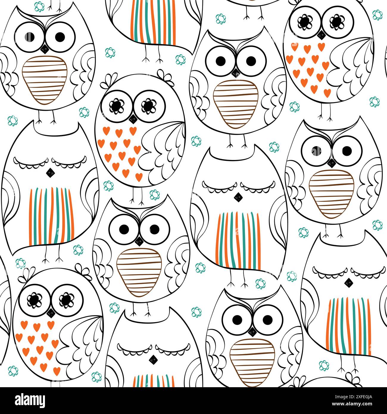 Vector illustration with cartoon owls. Seamless pattern Stock Vector ...