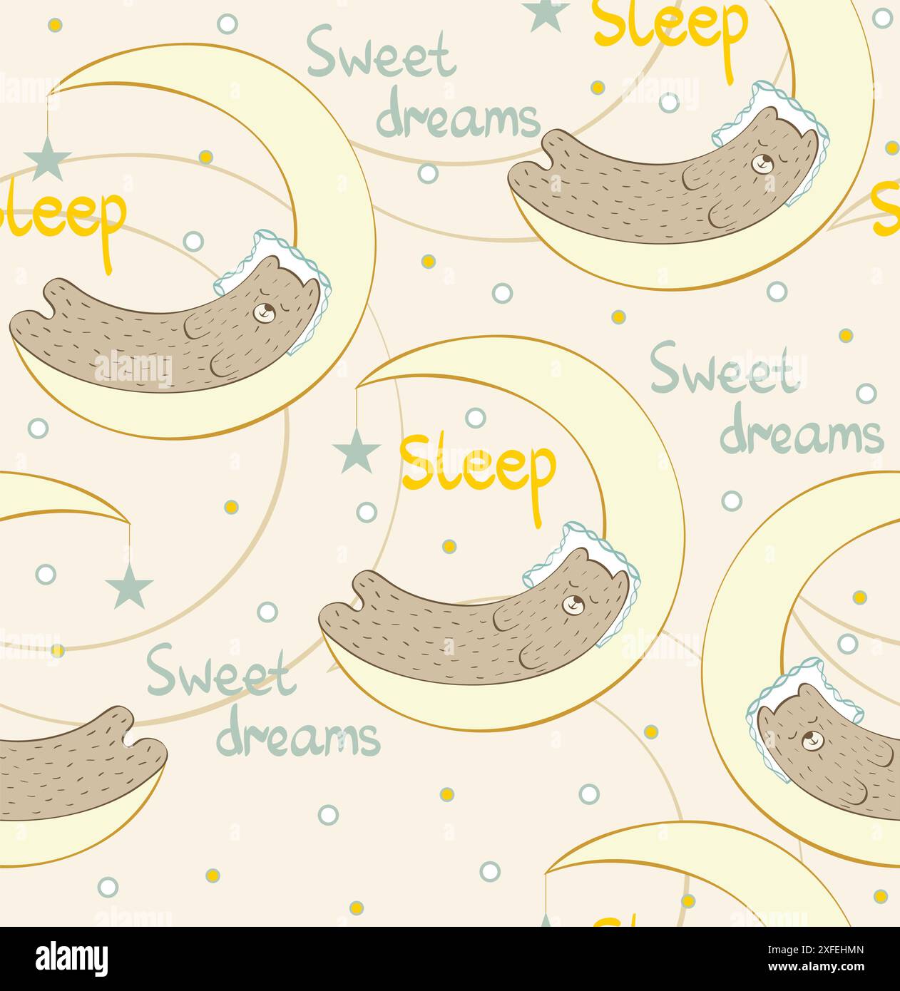 Cartoon Sleeping Bear. Cute vector seamless pattern Stock Vector Image ...