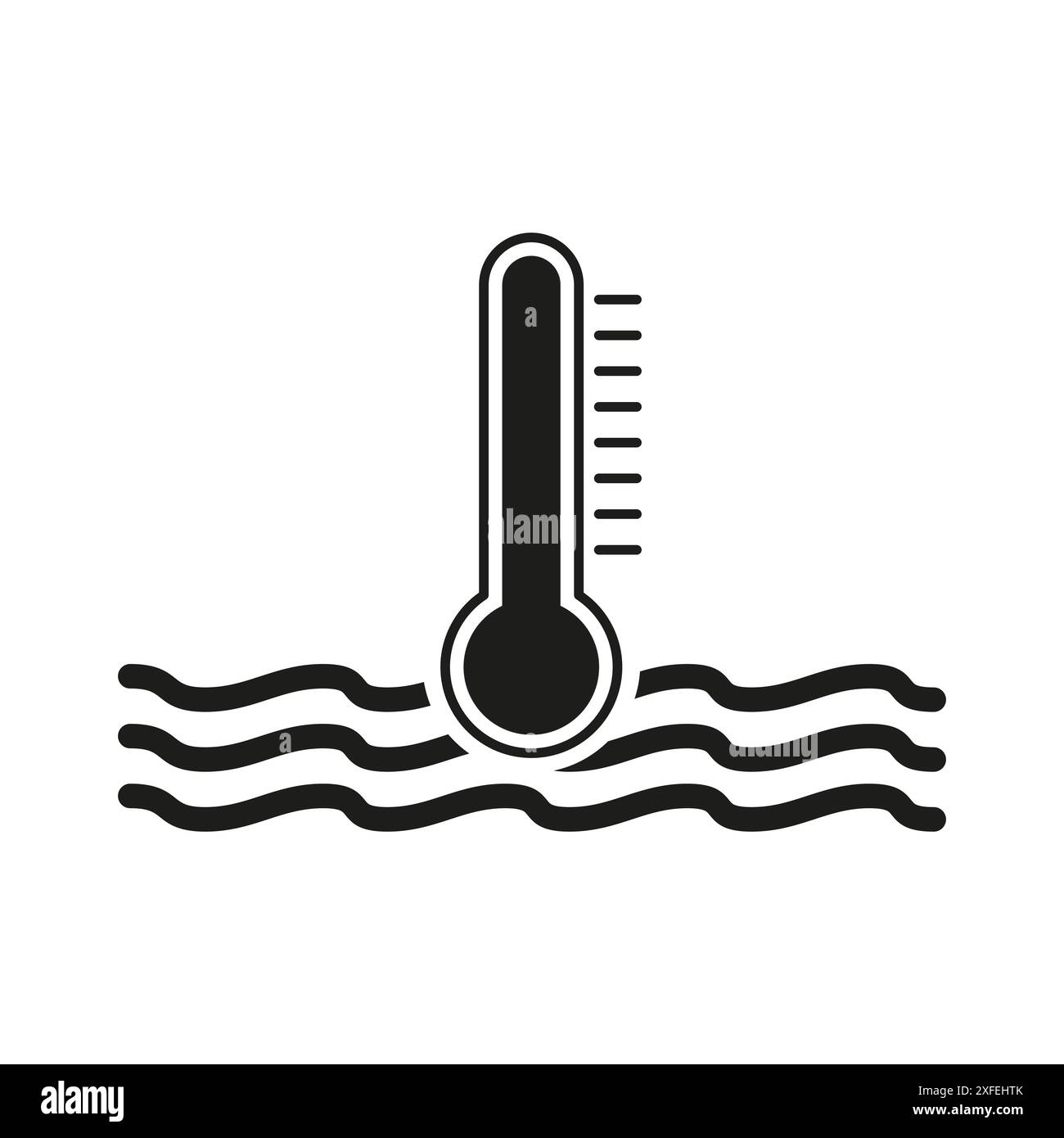 Water temperature icon. Black and white design. Thermometer in waves. Vector symbol. Stock Vector