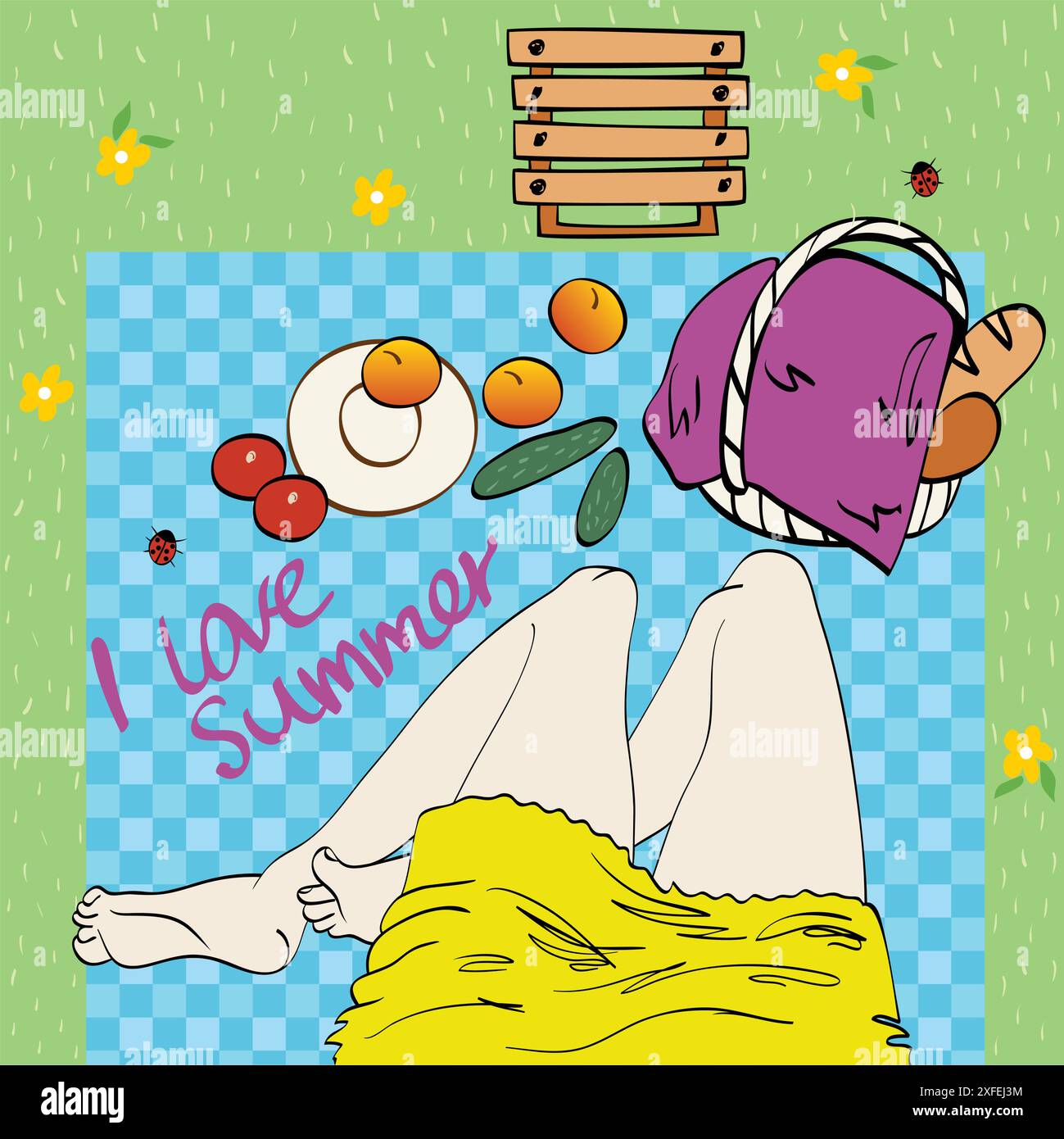 Picnic in park. Vector cute summer illustration Stock Vector Image ...