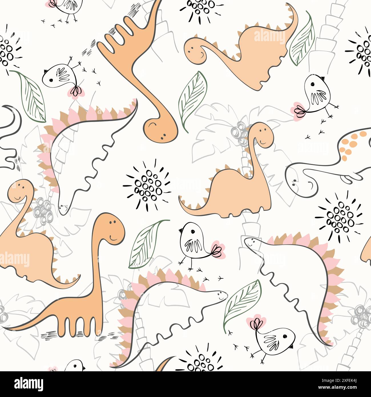 vector art seamless pattern with Cartoon dinosaur Stock Vector Image ...